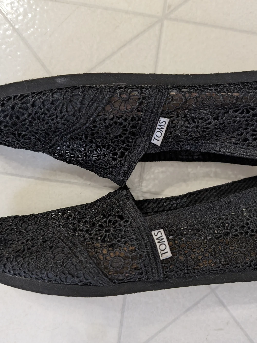 TOMS Women's Black Crochet Slip-On Flats